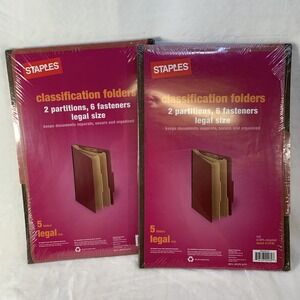 Staples Classification Folders 2 Partitions Legal Size RED 5/pk (413740) Qty 2